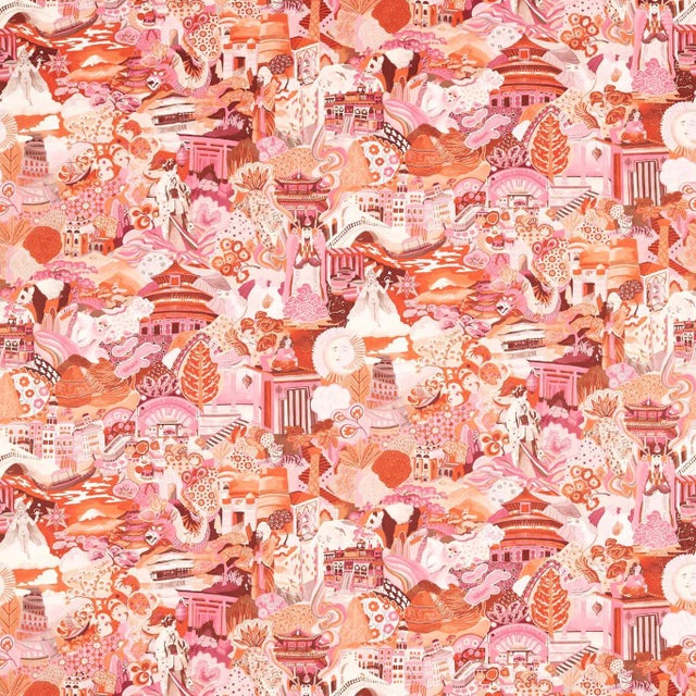Harlequin Journey of Discovery Fabric in Paprika/Fuschia/Fig Blossom - a Sample For Sale