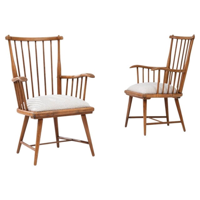 20th Century French Wooden Lounge Chairs With Upholstered Seats - A Pair For Sale - Image 15 of 18