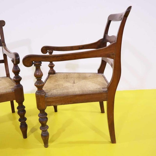 Vintage Wooden Armchairs with Woven Seats, Set of 2 For Sale - Image 10 of 14