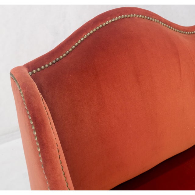 William & Mary Style Brick Red Camel Back Upholstery Walnut Base Sofa Loveseat For Sale - Image 9 of 15
