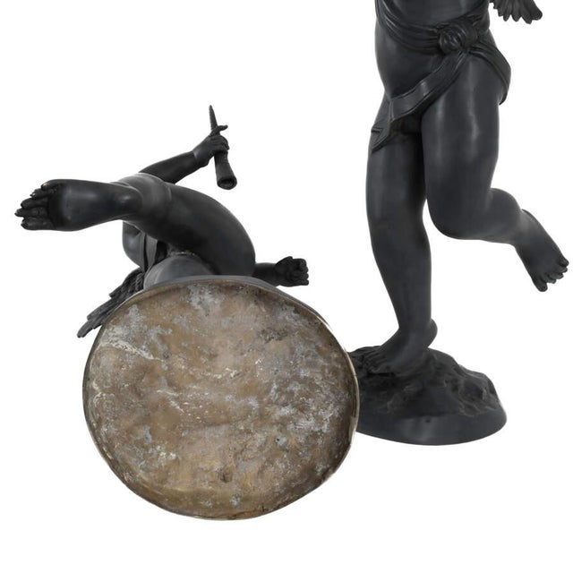 Black Pair of Cast Metal Garden Cherub Statues, Classical Outdoor Decor For Sale - Image 8 of 8