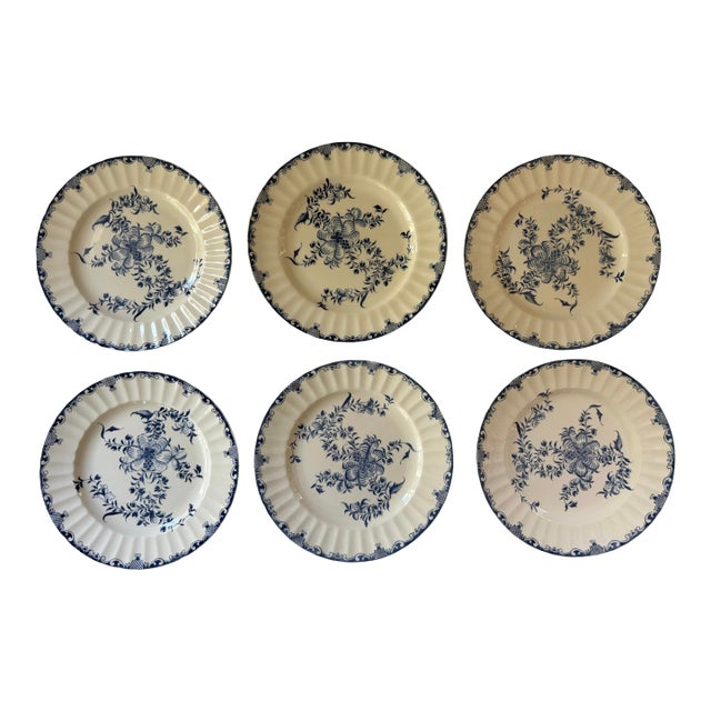 6 Royal Worcester Mansfield Blue & White Salad Plates, 1906 Rd. No., Estate Fresh For Sale