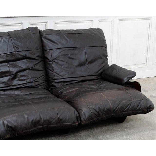 Ligne Roset Vintage Marsala Sofa and Ottoman in Brown Leather from Ligne Roset, 1980s, Set of 2 For Sale - Image 4 of 13