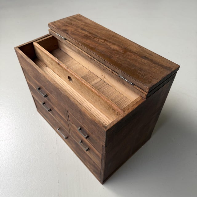 Wood Japanese Writers Cabinet with Drawers and Top Compartment, 1920s For Sale - Image 7 of 15