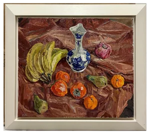 Maya Kopitzeva, Still Life with Blue Vase and Oranges, Oil Painting, 1987