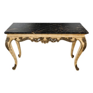 1920s French Provincial Louis XV Marble Top Console Table / Writing Desk For Sale