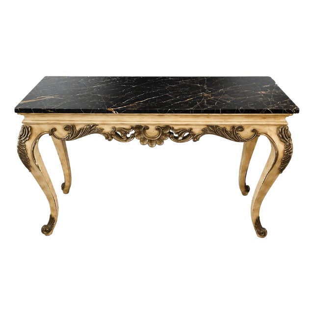 1920s French Provincial Louis XV Marble Top Console Table / Writing Desk For Sale