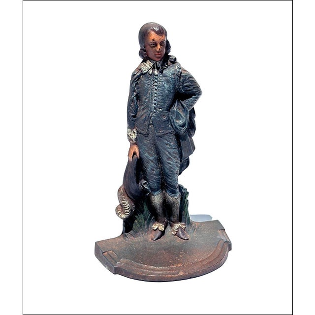 1910s Bradley & Hubbard Antique Cast Iron Blue Boy Door Stop-All Original Paint For Sale - Image 5 of 5