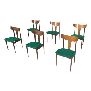 Mid-Century Modern Chairs in Wood and Fabric, Italy, 1960, Set of 6 For Sale
