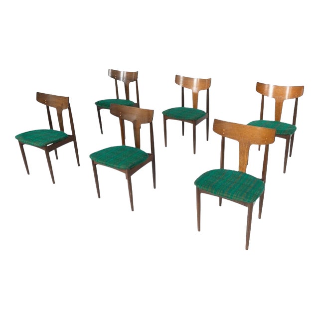 Mid-Century Modern Chairs in Wood and Fabric, Italy, 1960, Set of 6 For Sale