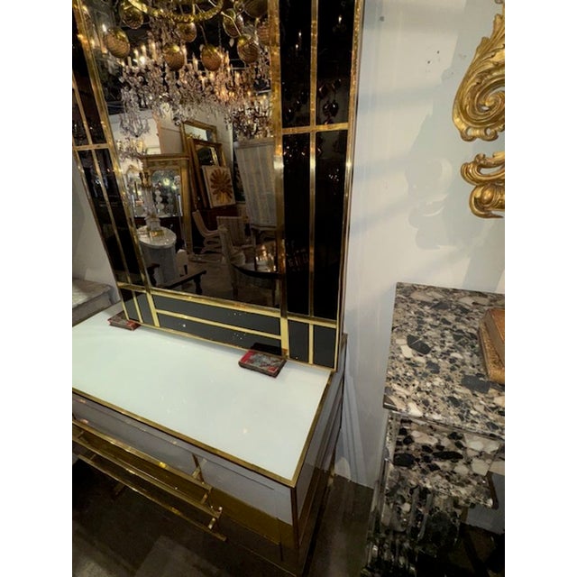 Modern Modern Italian Designer Black Glass and Polished Brass Mirrors For Sale - Image 3 of 6