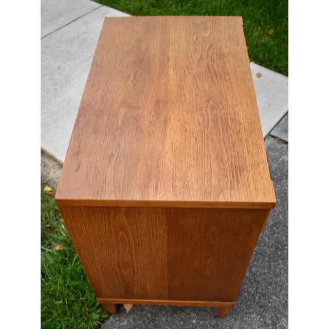 John Stuart Walnut Nightstand Mid Century Modern Vintage 3 Drawer Chest Brass For Sale - Image 9 of 15