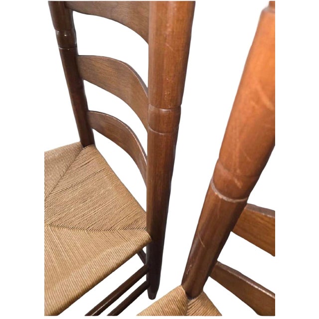 American Vintage American Tall Ladder-Back Rush Seat Dining Chairs — Set of 3 For Sale - Image 3 of 11