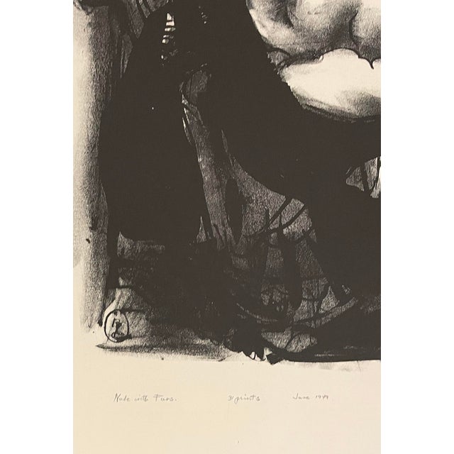 Mid-Century Modern 1949 Roger Lyfrod Female Nude With Furs Lithograph For Sale - Image 3 of 4