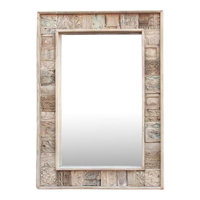 Rustic Abstract Carved Wall Mirror For Sale