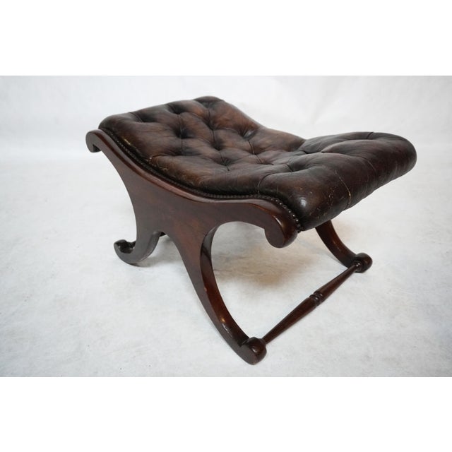 1920s Brown Leather Chesterfield Tufted Stool For Sale - Image 4 of 16
