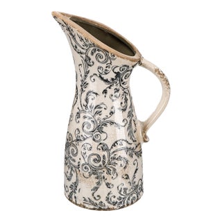 Vintage Rustic Ceramic Vase With Handle Centerpiece For Sale