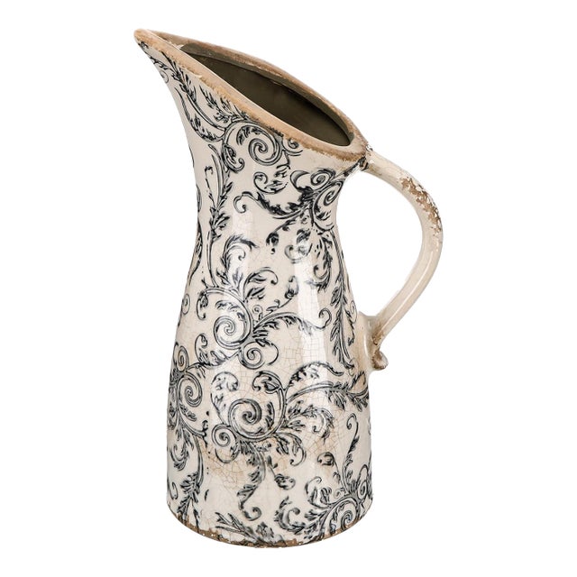 Vintage Rustic Ceramic Vase With Handle Centerpiece For Sale