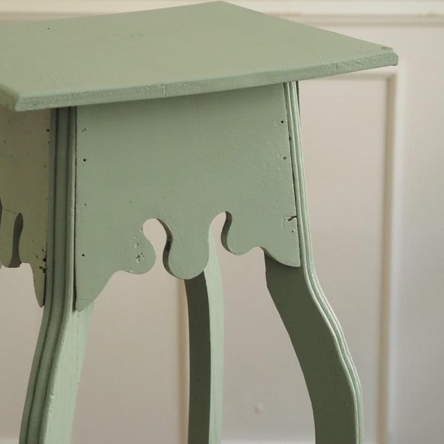 Paint Mint Green Flower Stand with Two-Tiered Wooden Column with Curved Legs For Sale - Image 7 of 11