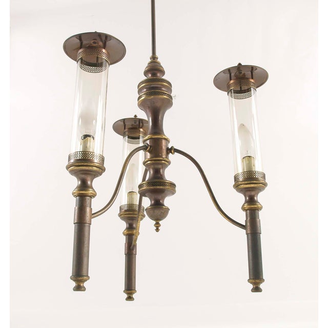 Metal Art Deco Chandelier in Burnished Brass, 1940s For Sale - Image 7 of 9