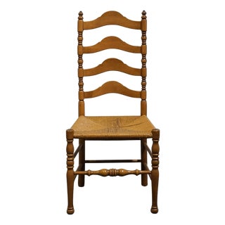 Thomasville Furniture Post Road Collection Solid Hard Rock Maple Colonial Early American Ladderback Dining Side Chair W. Rush Seat 750-7 For Sale