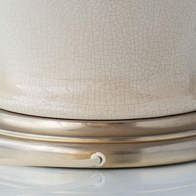 Cream Crackle-Glaze Ceramic Ginger Jar Table Lamps, France, 1980s, Set of 2 For Sale - Image 15 of 17