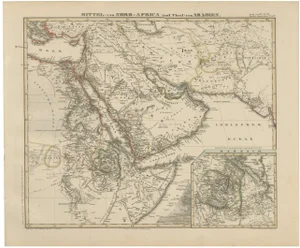 Antique Historic Map of North-East Africa and Arabia by Adolf Stieler, 1857