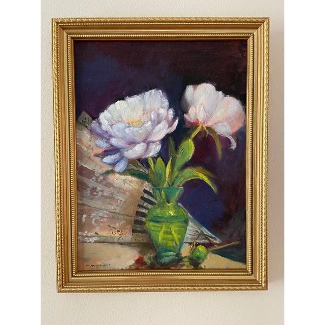 Original Still Life Flower Floral Peony Oil Painting by Marina Movshina For Sale - Image 9 of 9
