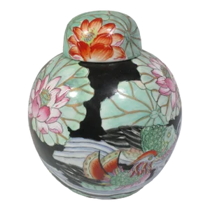 1970s Vintage Chinese Hand Painted Ginger Jar