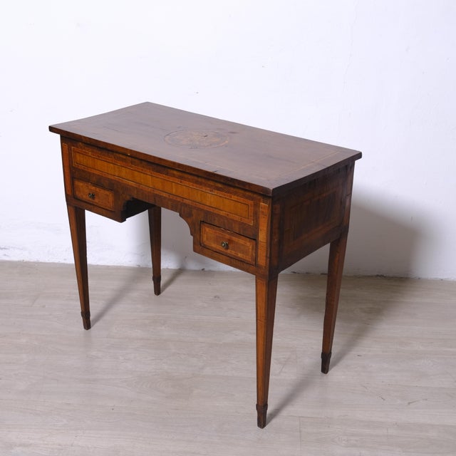 Louis XVI Style Wall-Mounted Writing Desk in Veneered and Inlaid Wood For Sale - Image 13 of 17