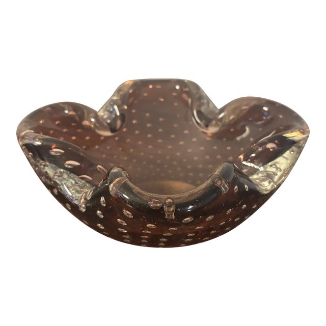 1970s Large Murano Style Amethyst Color and Bubble Design Ashtray or Candy Bowl For Sale