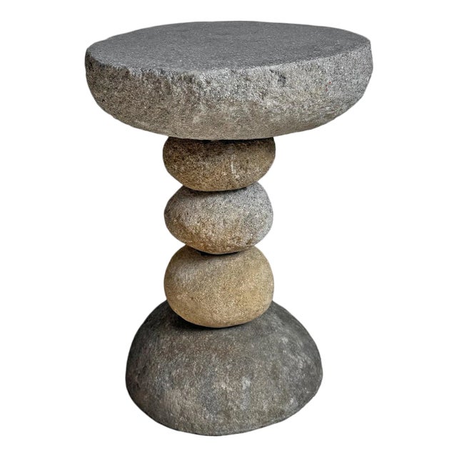 River Rock Stack Vintage Outdoor Stool Side Table For Sale