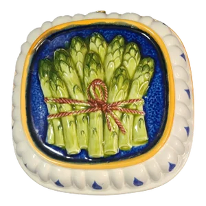 Vintage Majolica Hand Painted Ceramic Wall Hanging Asparagus Jello Mold