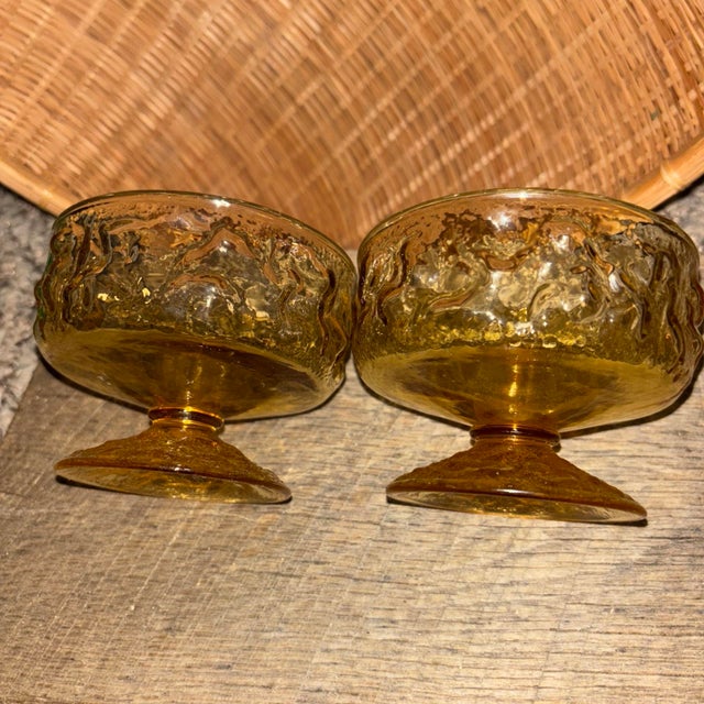 Glass Vintage Set of Two Depression Glass Amber Colored Sherbet Serving Dishes For Sale - Image 7 of 7