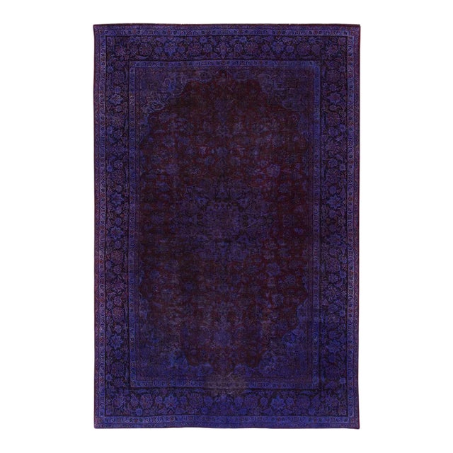 Early 20th Century Vintage Purple Overdyed Distressed Handmade Wool Rug For Sale
