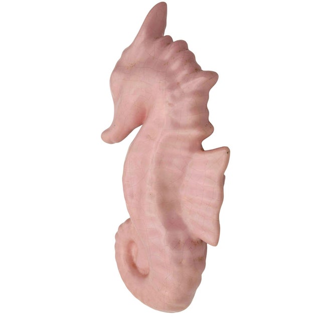 Mid-Century Modern Rare Mid 20th Century Ceramic California Pottery Pink Seahorse Flower Wall Vase For Sale - Image 3 of 8