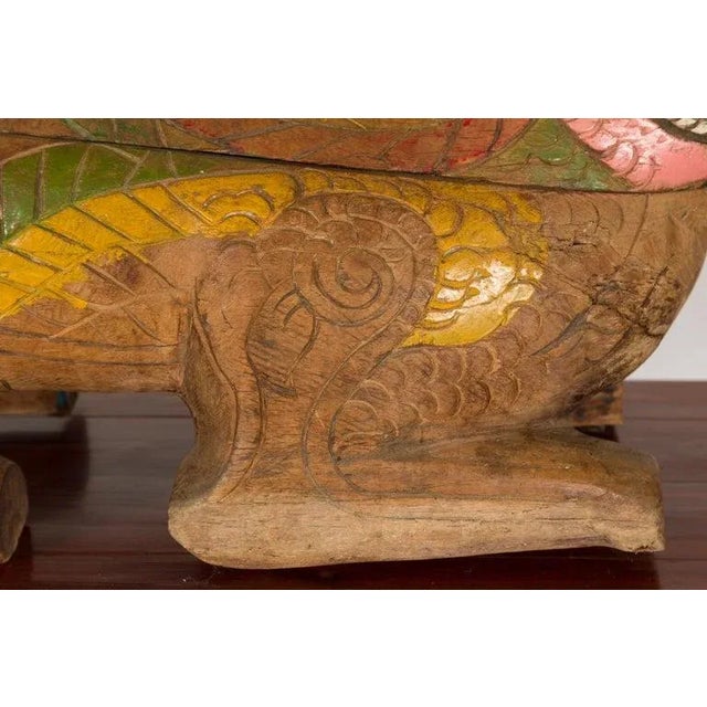 Early 20th Century 1900s Thai Reclining Guardian Lion Carved Prayer Box with Polychrome Décor For Sale - Image 5 of 13