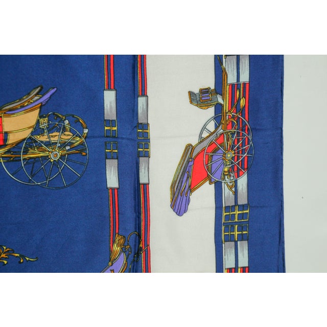 Vintage Royal Blue Silk Scarf with British Royal Horse Carriages Motif For Sale - Image 12 of 12