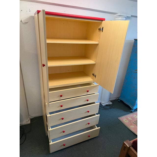 Maple Wood With Red Accents Dressing Armoire For Sale - Image 4 of 12
