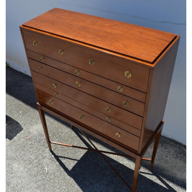 1960 Baker Furniture Mahogany Federal Style Chest on Stand Ornate Brass Hardware For Sale - Image 9 of 11