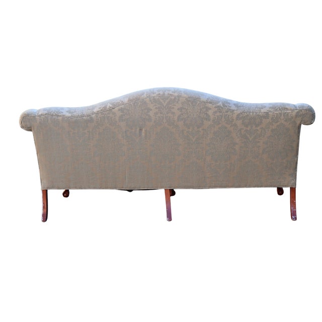 1990s Ethan Allen Chippendale Camelback Sofa in Silver-Champagne Silk Damask For Sale - Image 9 of 18