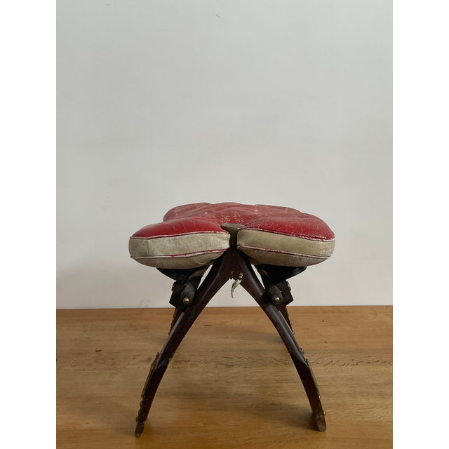 Vintage Mid-Century Egyptian Camel Saddle Stool – Red Leather & Brass Details For Sale - Image 10 of 13