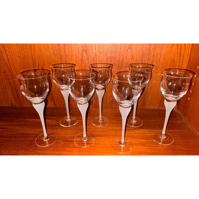 Vintage 1980s Mikasa Sea Mist Crystal Wine Glasses - Set of 7 For Sale - Image 10 of 12