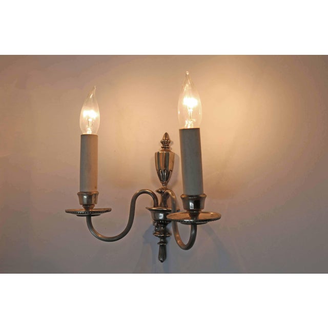 1980s Neoclassical Louis XVI Regency Style 2-Light Wall Lights in Silver, Italy, 1980s, Set of 3 For Sale - Image 5 of 8