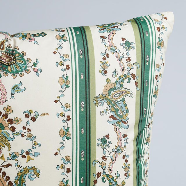 This pillow features Elena Paisley Stripe with a Knife Edge finish. An Old World table-printing technique was used to...