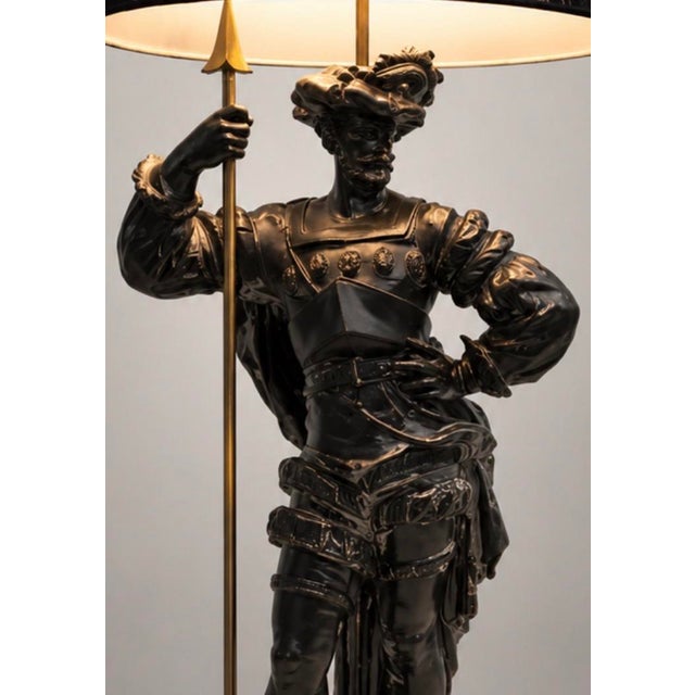 A 19th-Century Large Spelter Lamp Depicting a Cavalier Figure. For Sale - Image 4 of 5