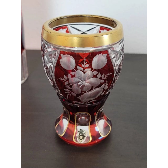 Antique Tiffany Glass Goblets & Decanter Bottle Set For Sale - Image 4 of 11