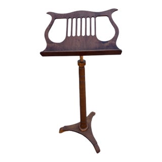 Vintage Wooden Adjustable Lyre Music Stand With Tripod Base For Sale