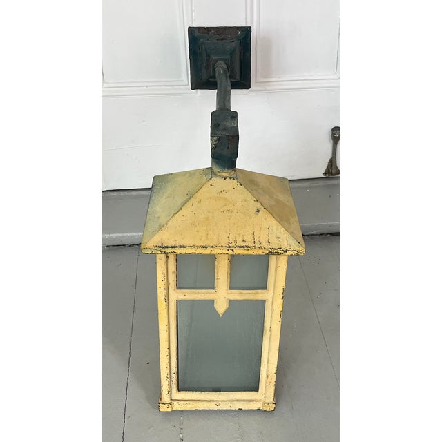 Antique Early 20th C. Aesthetic Movement Mission or Mackintosh Style Outside Iron Wall Lantern For Sale - Image 14 of 17