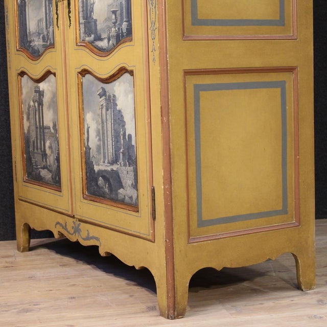 Gray Small 20th Century Lacquered, Gilded and Painted Piedmontese Wardrobe, 1950s For Sale - Image 8 of 13